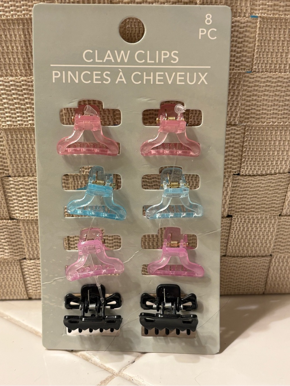 Assorted Mini Claw Hair Clips - Pink, Light Blue & Black